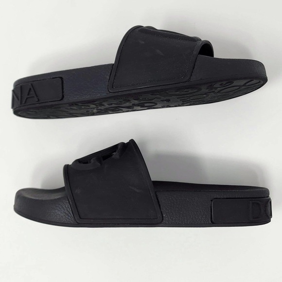 Dolce & Gabbana Black Logo-Embossed Rubber Pool Slides w/ Cushion Sole. EU35/US5 - Picture 8 of 10